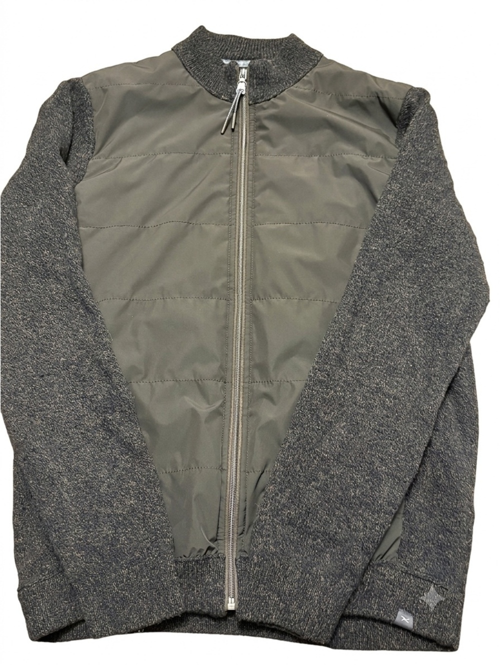 BRAX Knit-&-Padded-Panel Full-Zip Sweater Bomber, Size M, Gray Wool Blend